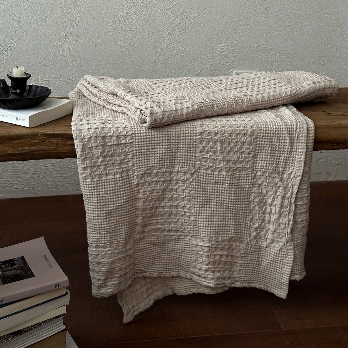 91家纺网 家纺一手货源 找家纺 米菲 2026春夏新款全棉纯棉纯色毛毯盖毯 奶茶杏