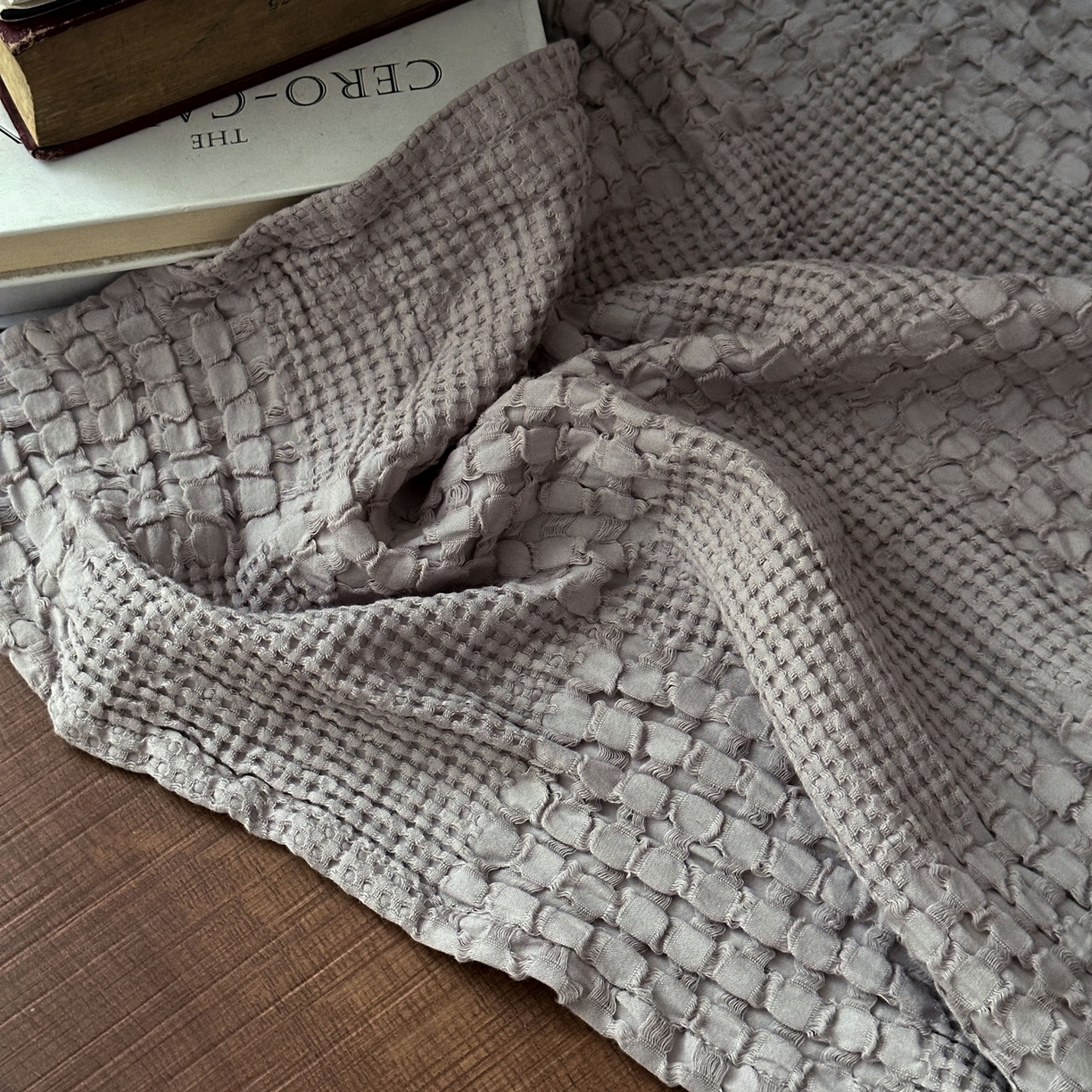 91家纺网 家纺一手货源 找家纺 米菲 2026春夏新款全棉纯棉纯色毛毯盖毯 岩石灰