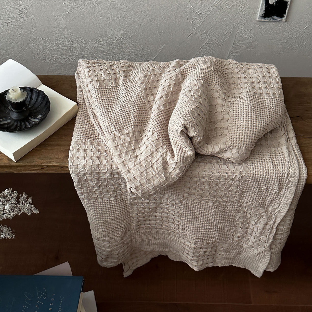 91家纺网 家纺一手货源 找家纺 米菲 2026春夏新款全棉纯棉纯色毛毯盖毯 奶茶杏