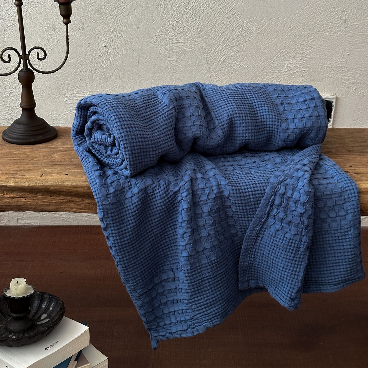 米菲 2026春夏新款全棉纯棉纯色毛毯盖毯 克莱因蓝