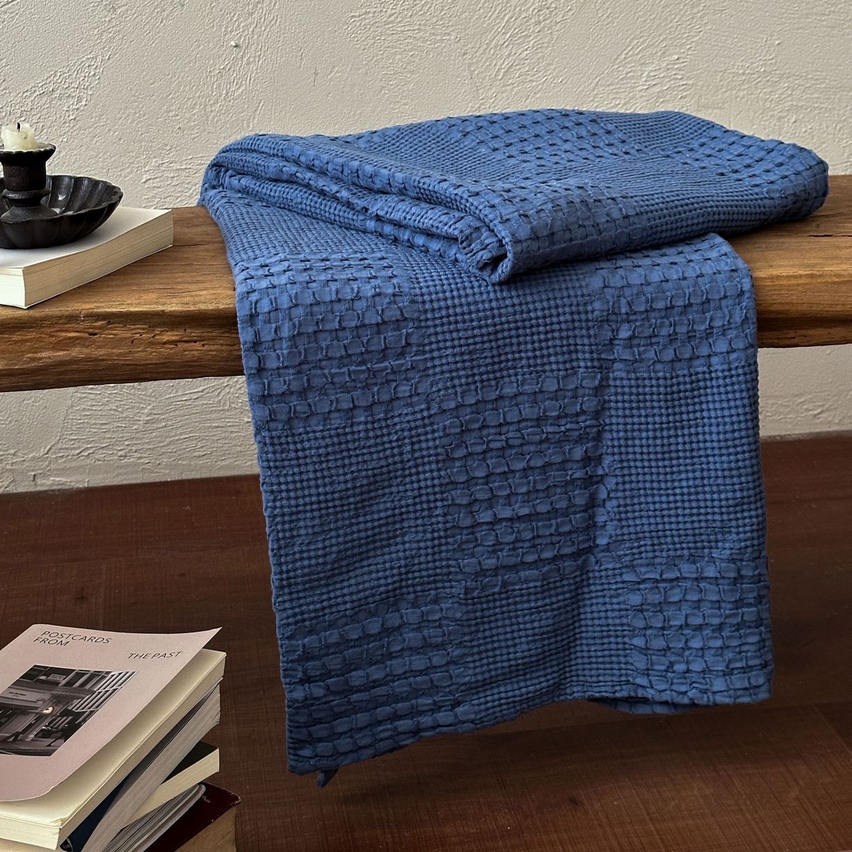 91家纺网 家纺一手货源 找家纺 米菲 2026春夏新款全棉纯棉纯色毛毯盖毯 克莱因蓝