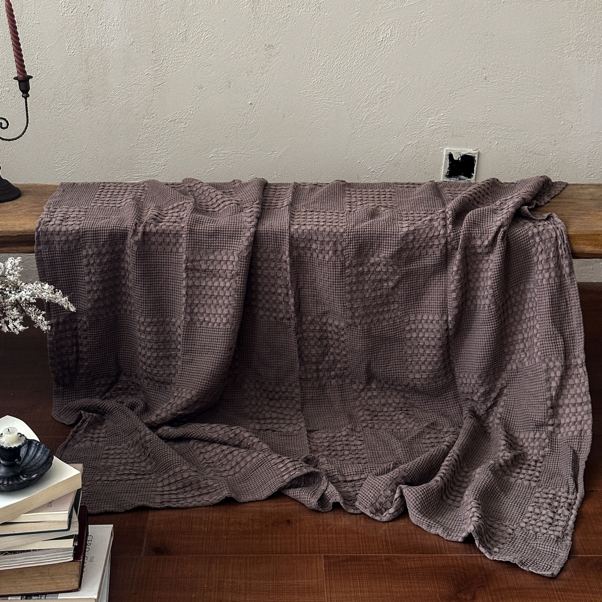 91家纺网 家纺一手货源 找家纺 米菲 2026春夏新款全棉纯棉纯色毛毯盖毯 咖啡棕