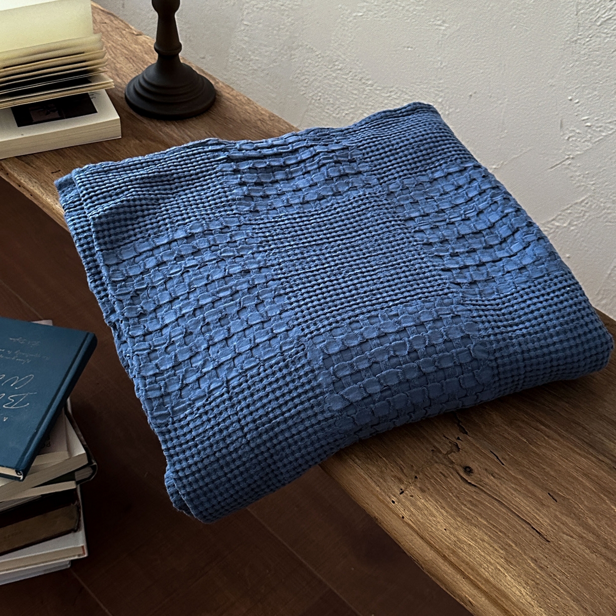 91家纺网 家纺一手货源 找家纺 米菲 2026春夏新款全棉纯棉纯色毛毯盖毯 克莱因蓝