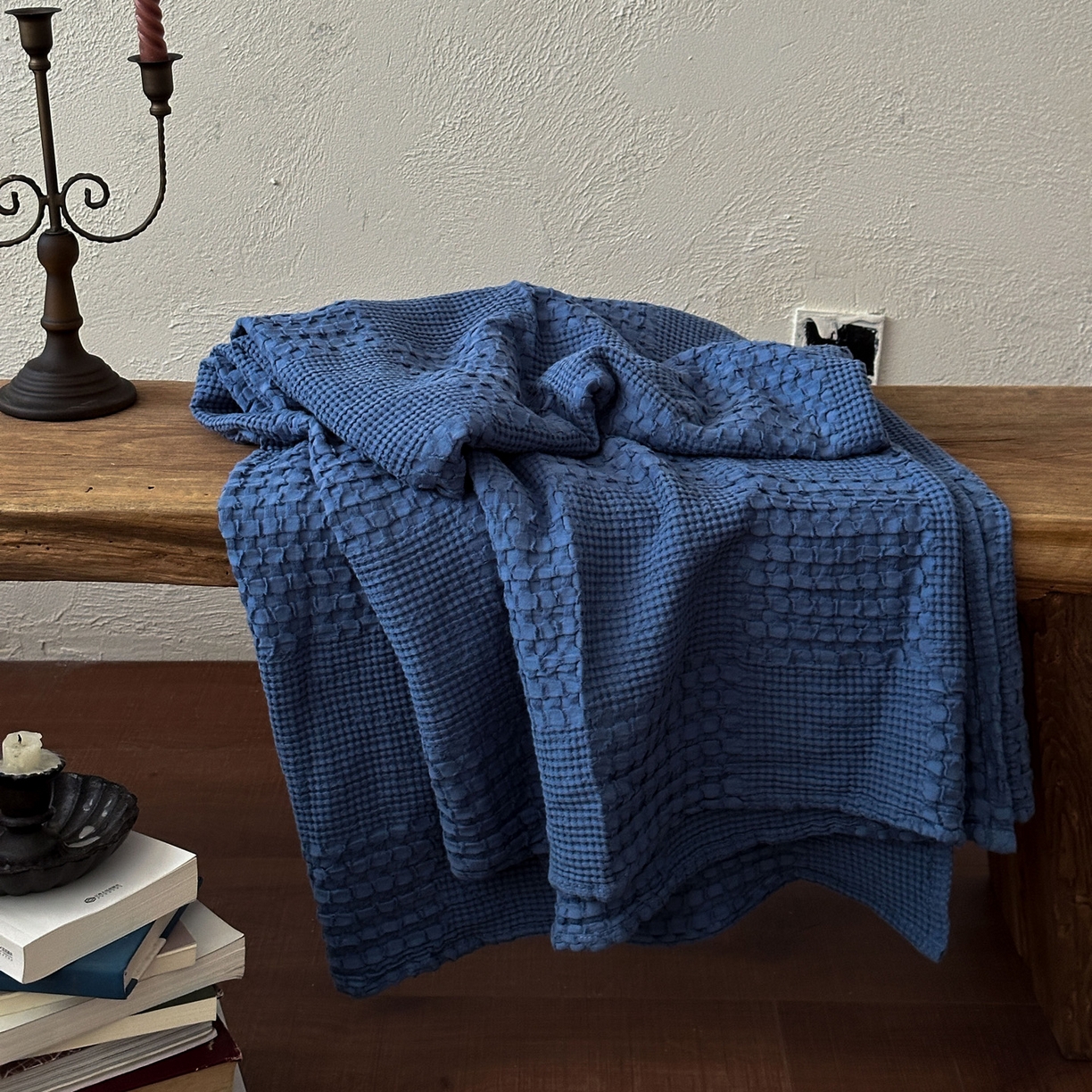 91家纺网 家纺一手货源 找家纺 米菲 2026春夏新款全棉纯棉纯色毛毯盖毯 克莱因蓝