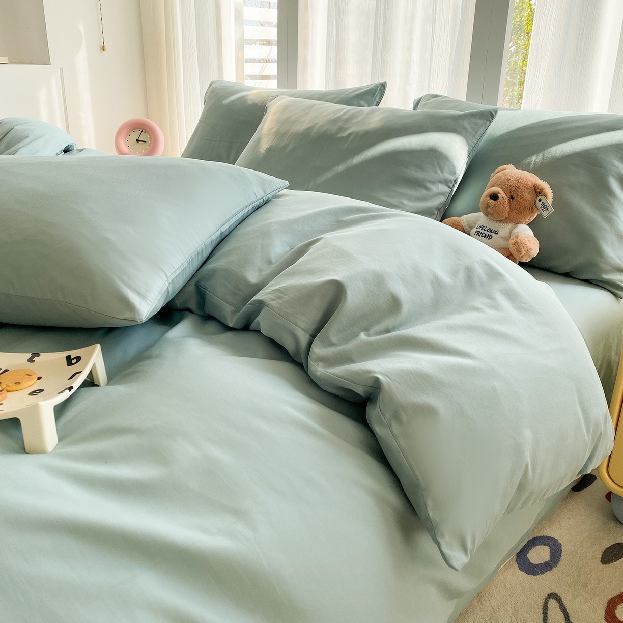 91家纺网 家纺一手货源 找家纺 蓝梦 2026新款全棉水洗棉布标四件套 浅蓝 开版