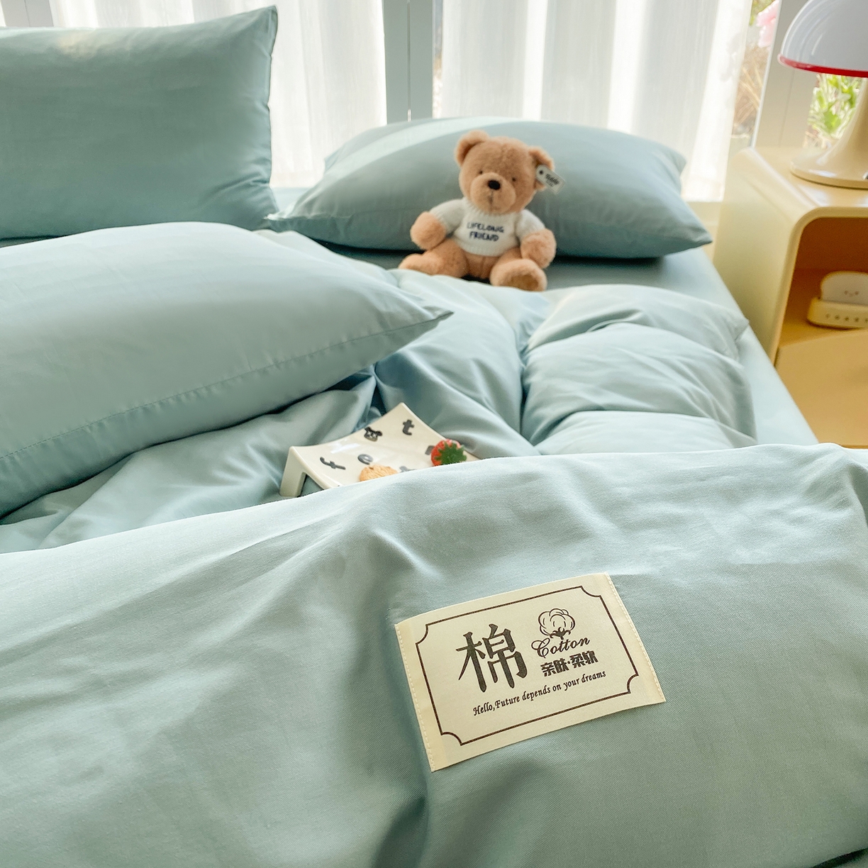 91家纺网 家纺一手货源 找家纺 蓝梦 2026新款全棉水洗棉布标四件套 浅蓝 开版