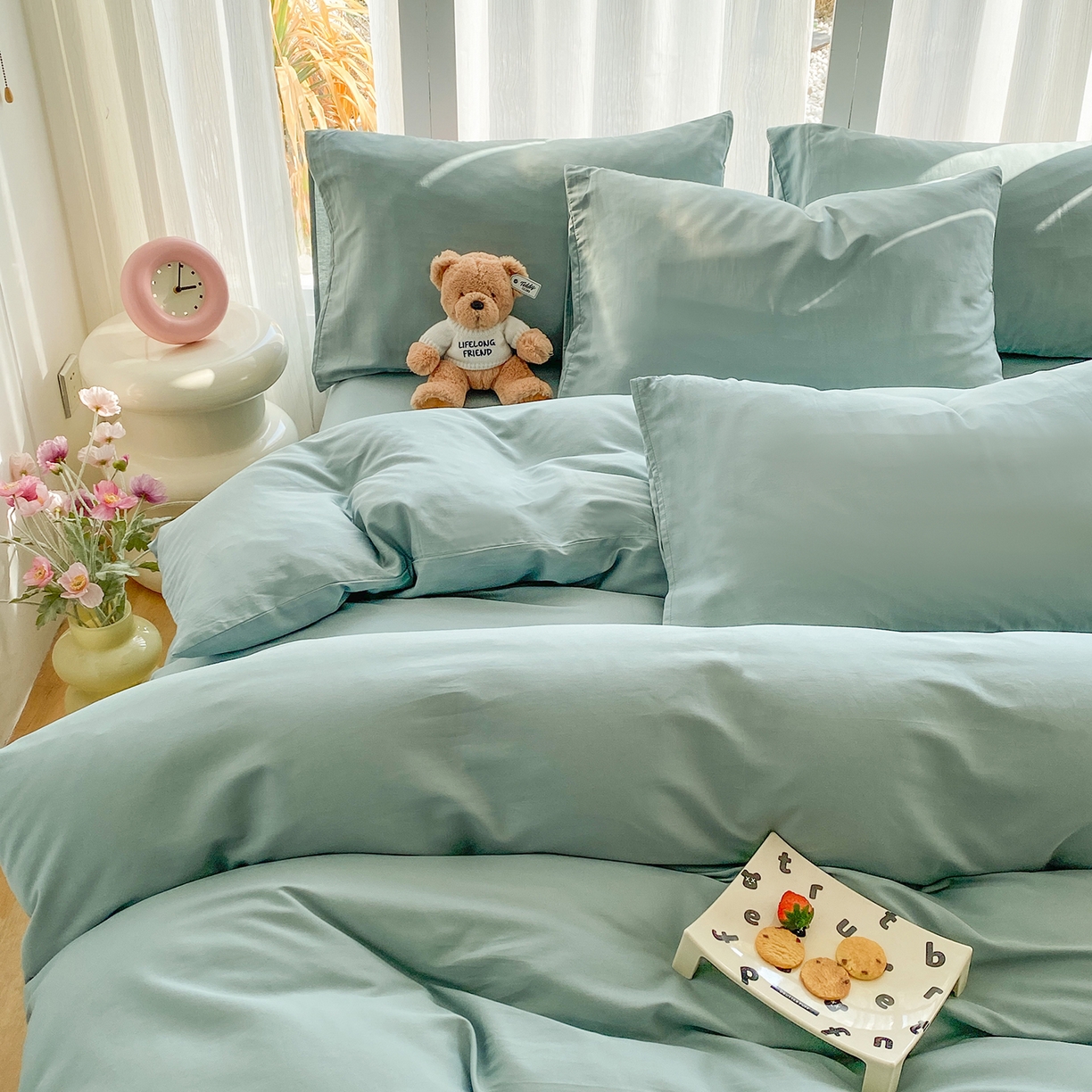 91家纺网 家纺一手货源 找家纺 蓝梦 2026新款全棉水洗棉布标四件套 浅蓝 开版