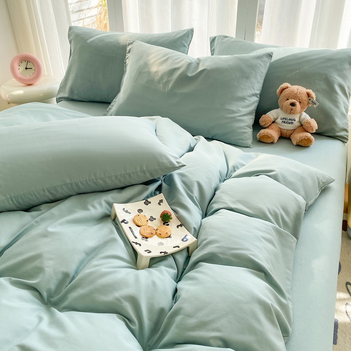 91家纺网 家纺一手货源 找家纺 蓝梦 2026新款全棉水洗棉布标四件套 浅蓝 开版