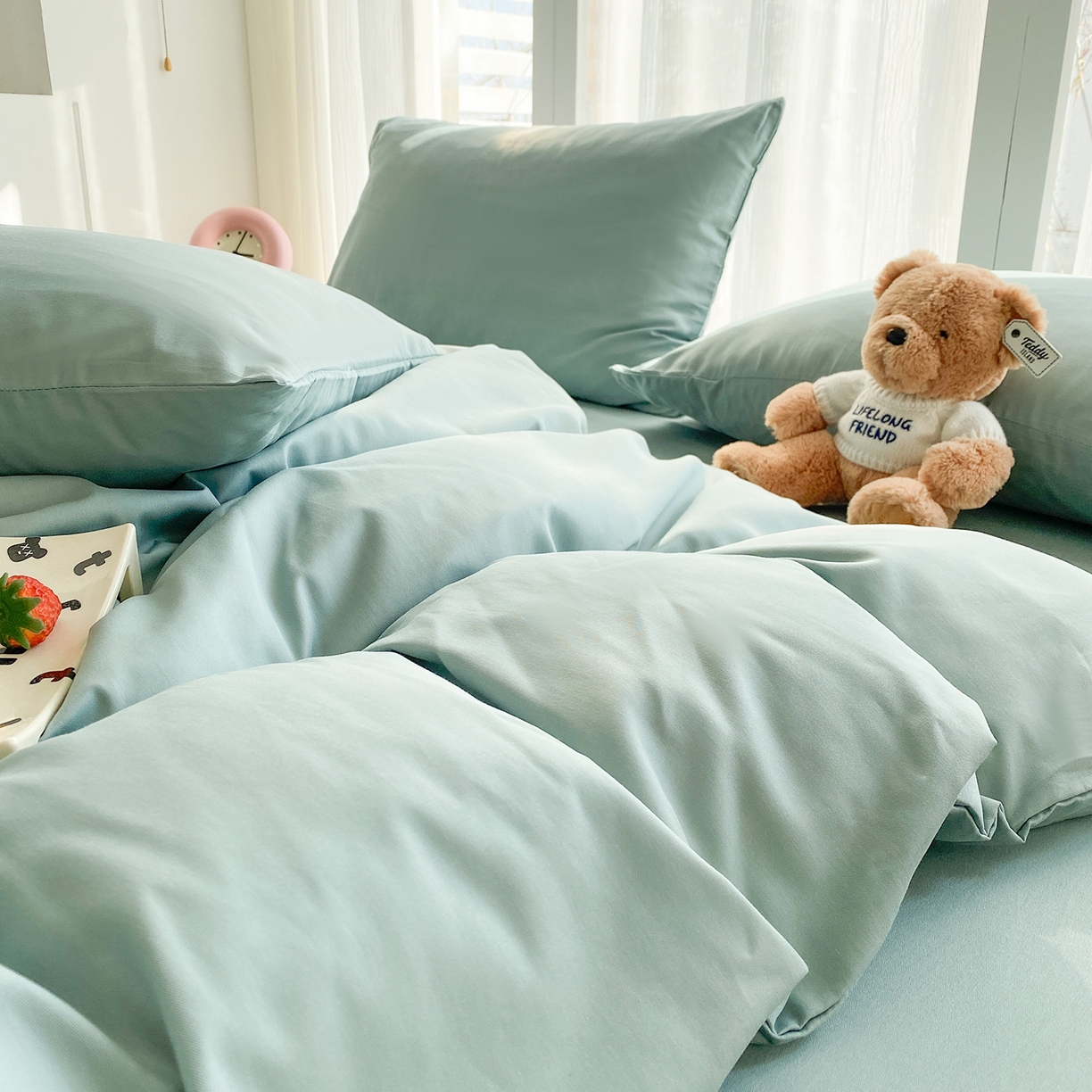 91家纺网 家纺一手货源 找家纺 蓝梦 2026新款全棉水洗棉布标四件套 浅蓝 开版