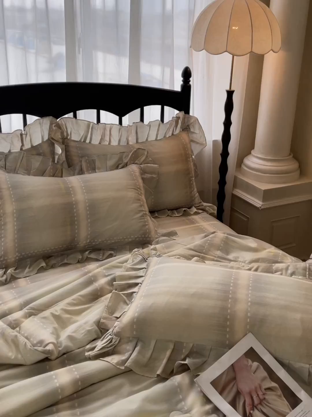 91家纺网 家纺一手货源 找家纺 宜凡家纺 2026新款全棉数码印花夏被床裙四件套格子系列 光之羽 绿