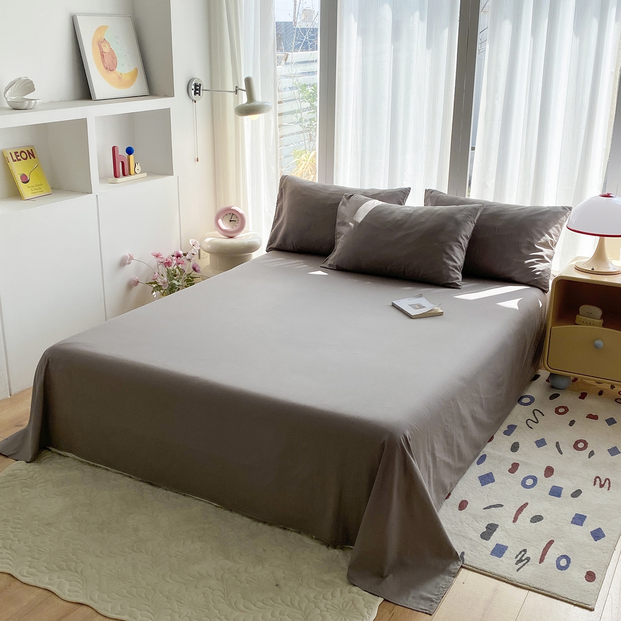 91家纺网 家纺一手货源 找家纺 蓝梦 2026新款全棉水洗棉布标四件套 时尚灰 套版