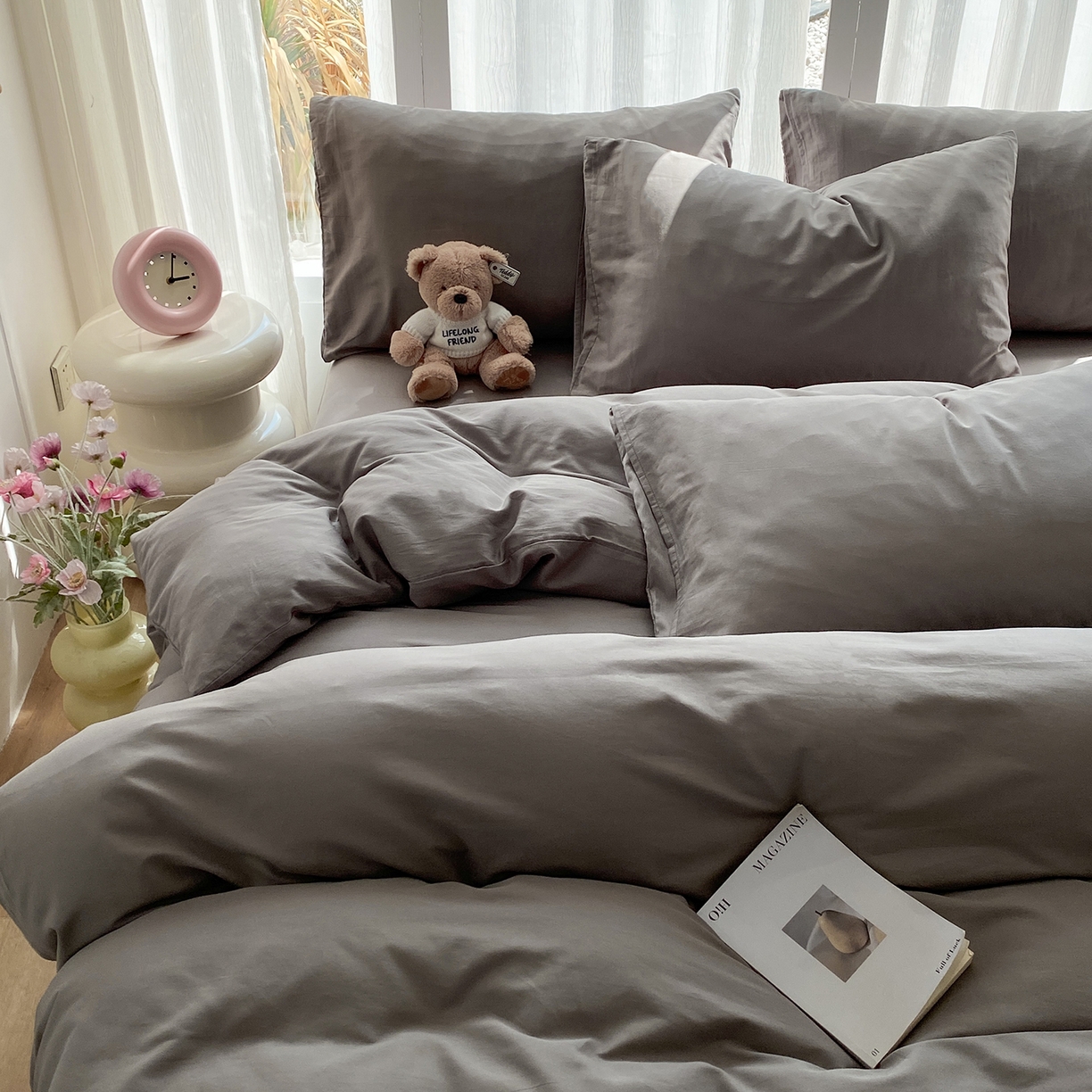 91家纺网 家纺一手货源 找家纺 蓝梦 2026新款全棉水洗棉布标四件套 时尚灰 套版