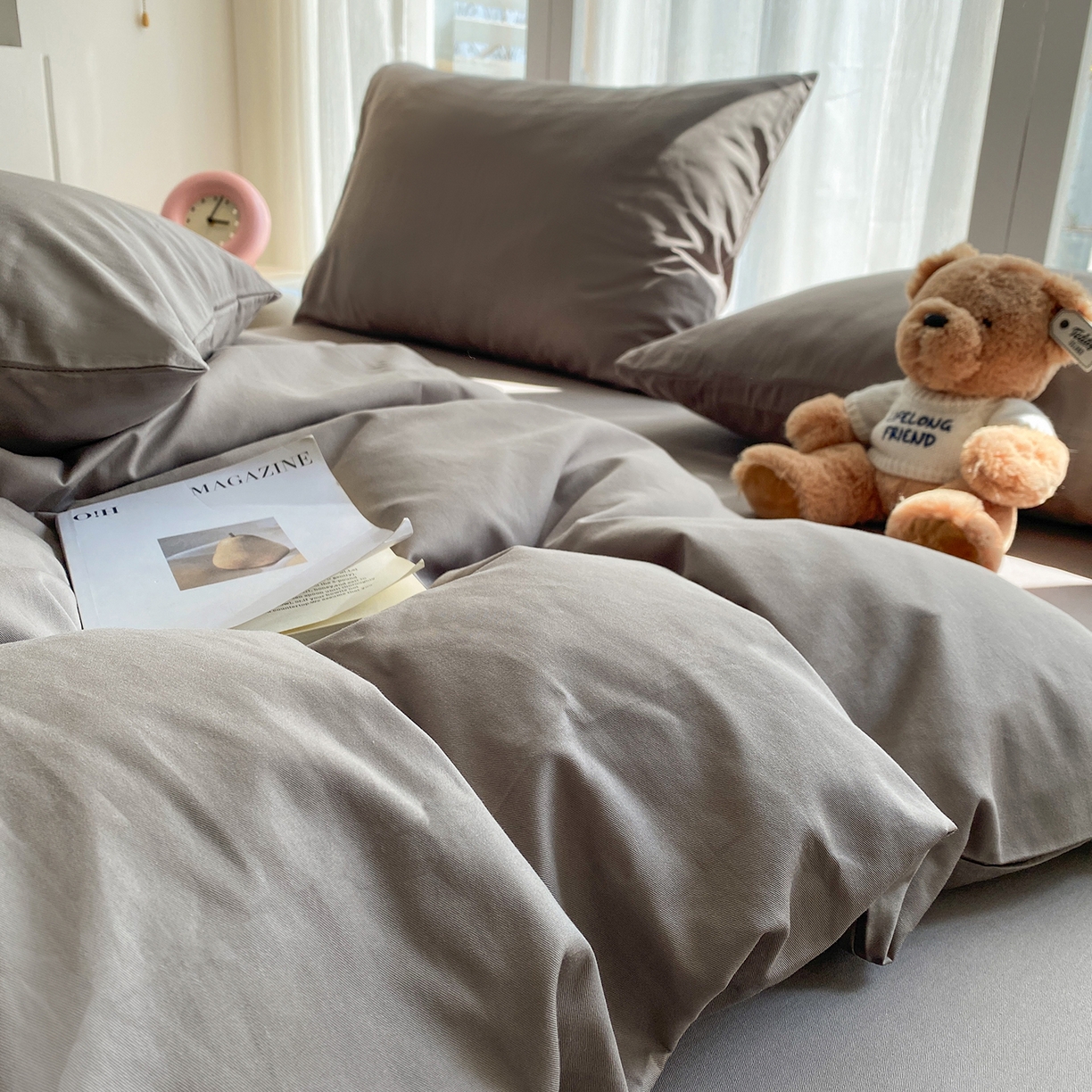 91家纺网 家纺一手货源 找家纺 蓝梦 2026新款全棉水洗棉布标四件套 时尚灰 套版