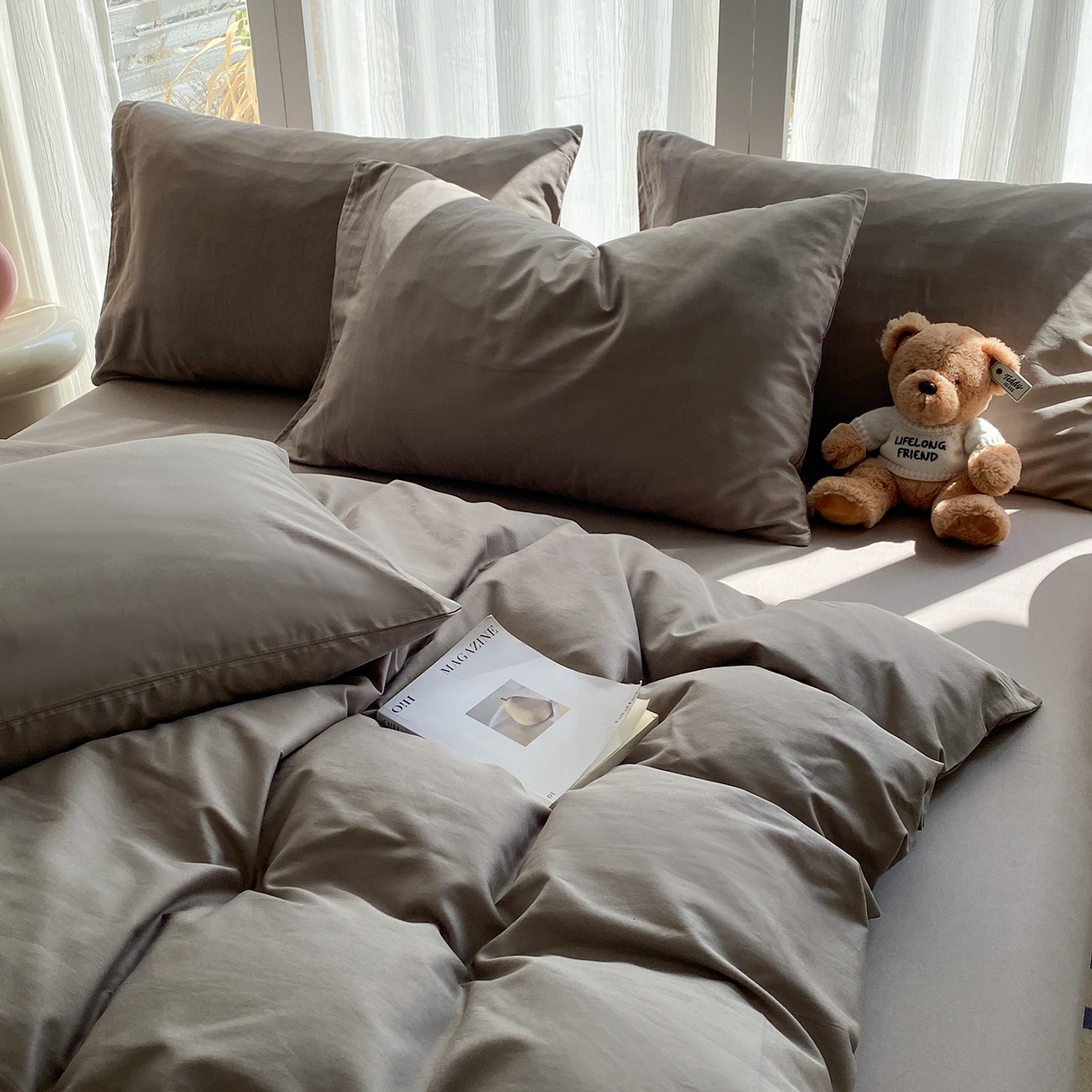 91家纺网 家纺一手货源 找家纺 蓝梦 2026新款全棉水洗棉布标四件套 时尚灰 套版