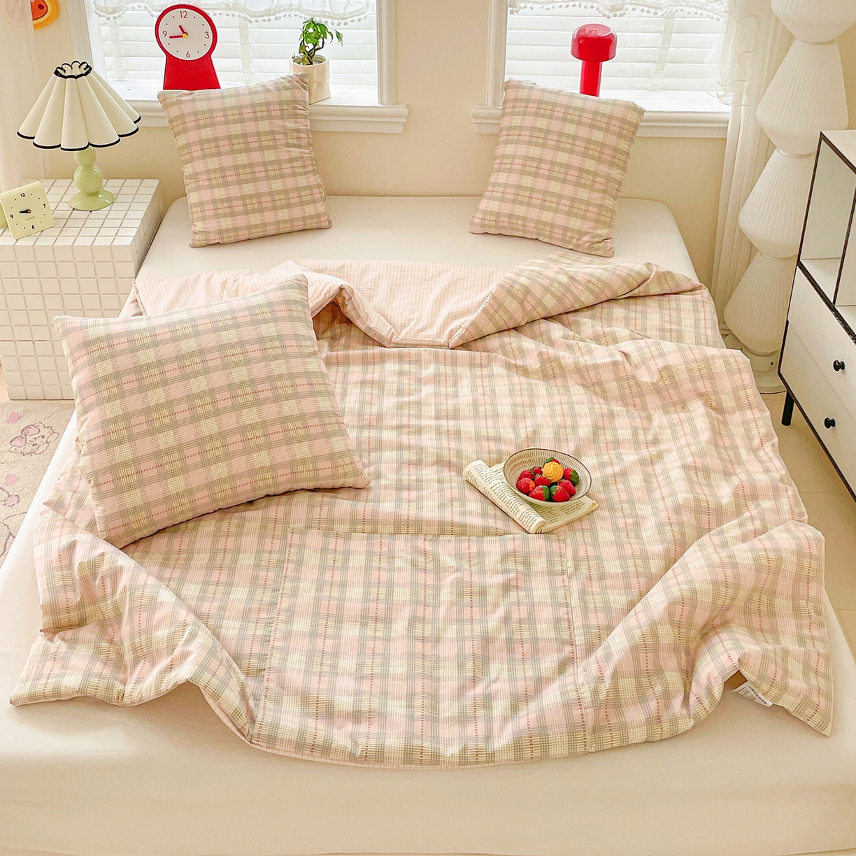 多米家居 2026新款口袋印花抱枕被单品 千鸟格