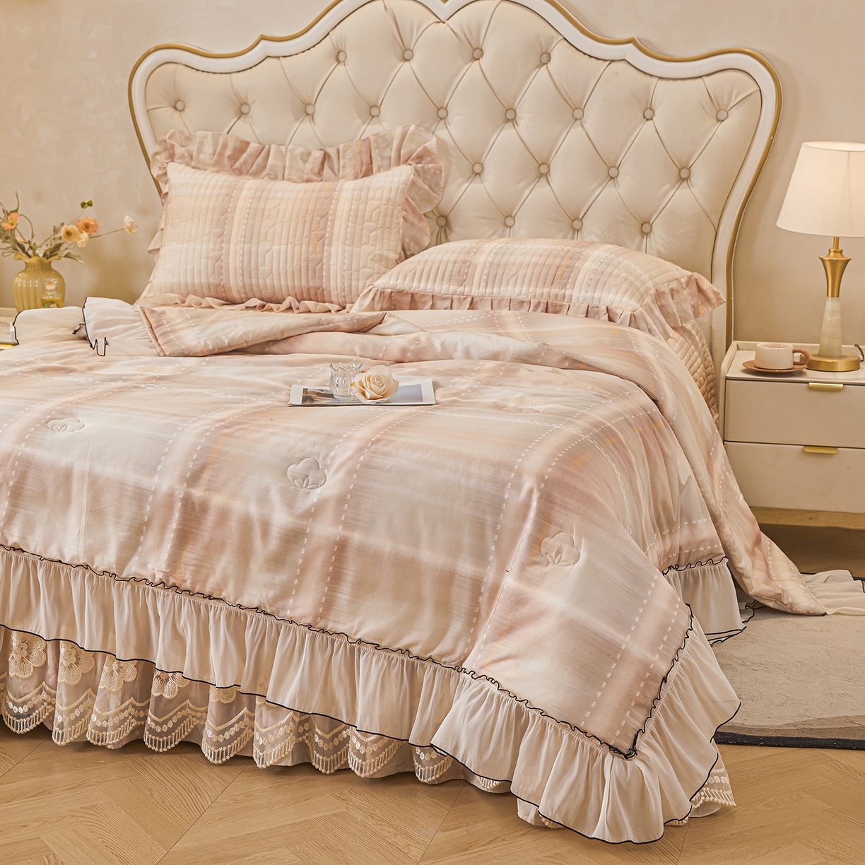 91家纺网 家纺一手货源 找家纺 （总）宜凡家纺 2026新款全棉数码印花夏被床盖四件套格子系列