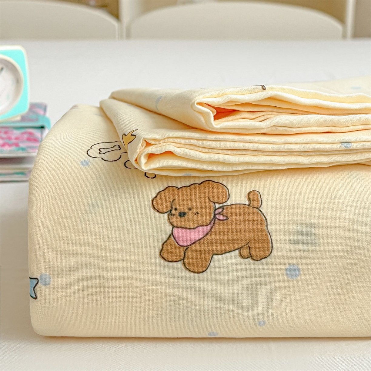 91家纺网 家纺一手货源 找家纺 名兮家居 2026新款全棉纯棉A类双层纱单床单 床单单件 双层纱-狗狗幻想