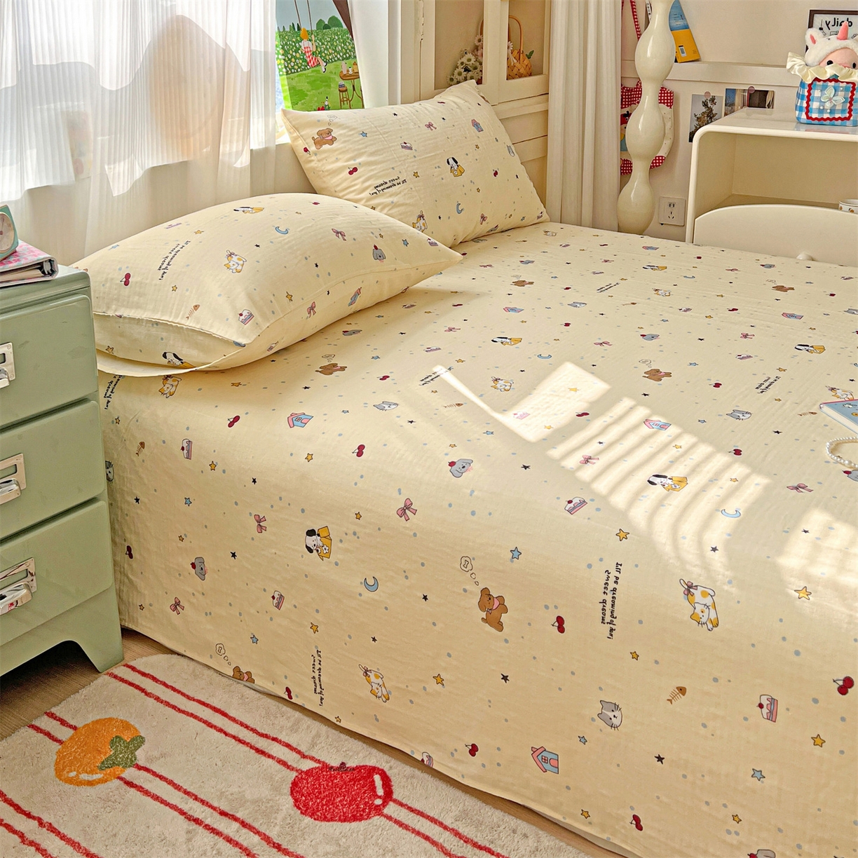 91家纺网 家纺一手货源 找家纺 名兮家居 2026新款全棉纯棉A类双层纱单床单 床单单件 双层纱-狗狗幻想