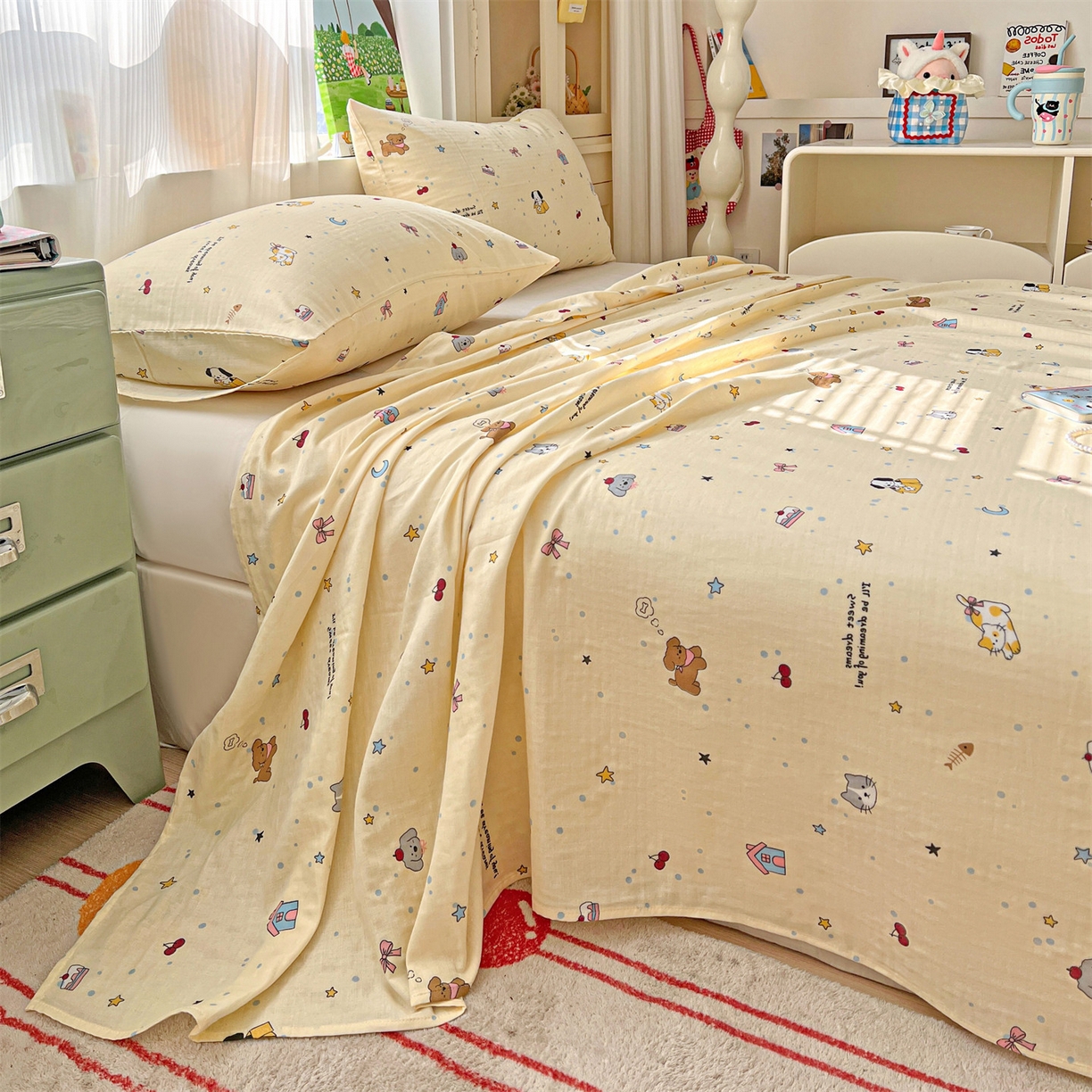 91家纺网 家纺一手货源 找家纺 名兮家居 2026新款全棉纯棉A类双层纱单床单 床单单件 双层纱-狗狗幻想