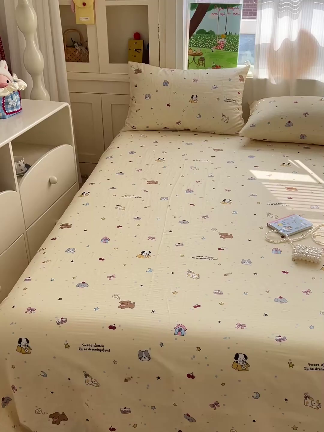 91家纺网 家纺一手货源 找家纺 名兮家居 2026新款全棉纯棉A类双层纱单床单 床单单件 双层纱-狗狗幻想