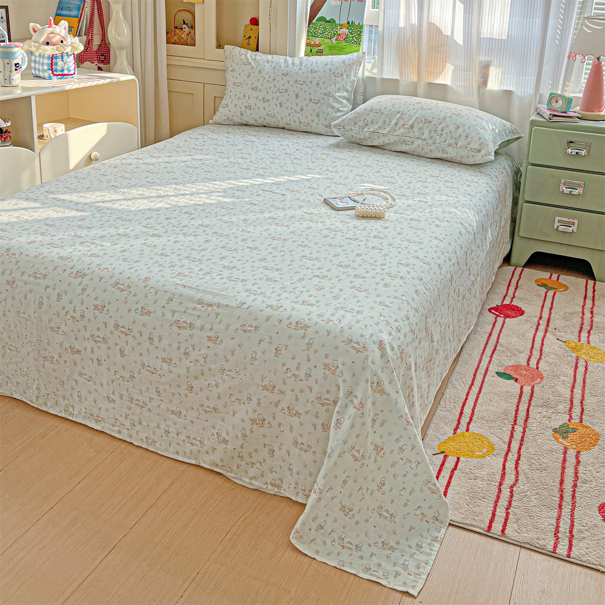 91家纺网 家纺一手货源 找家纺 名兮家居 2026新款全棉纯棉A类双层纱单床单 床单单件 双层纱-花田鸭