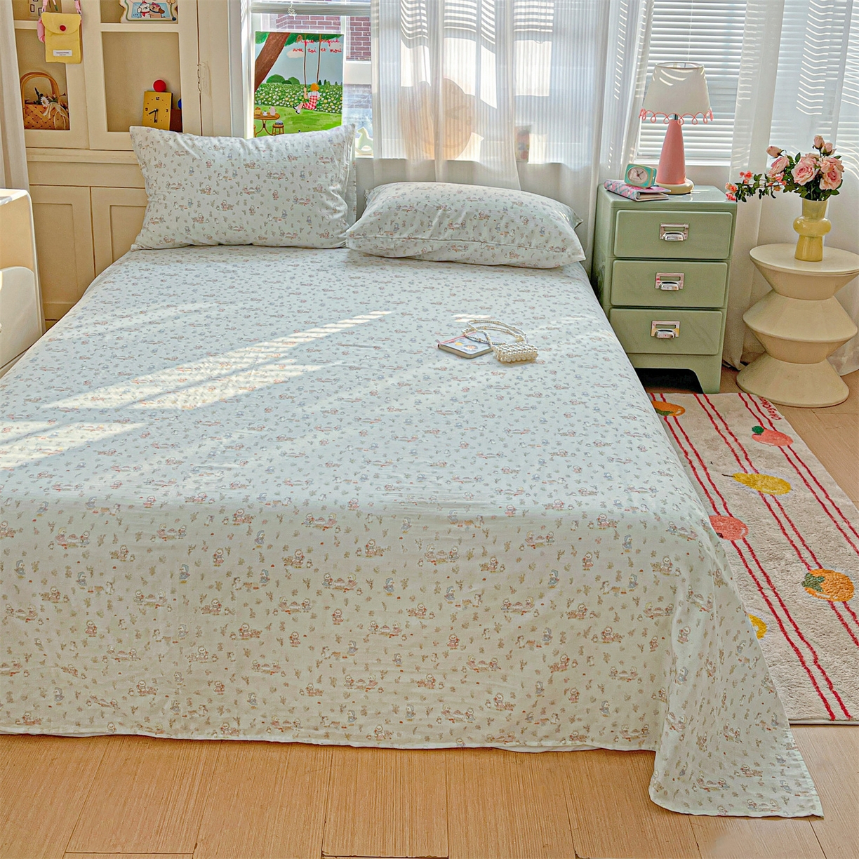 91家纺网 家纺一手货源 找家纺 名兮家居 2026新款全棉纯棉A类双层纱单床单 床单单件 双层纱-花田鸭