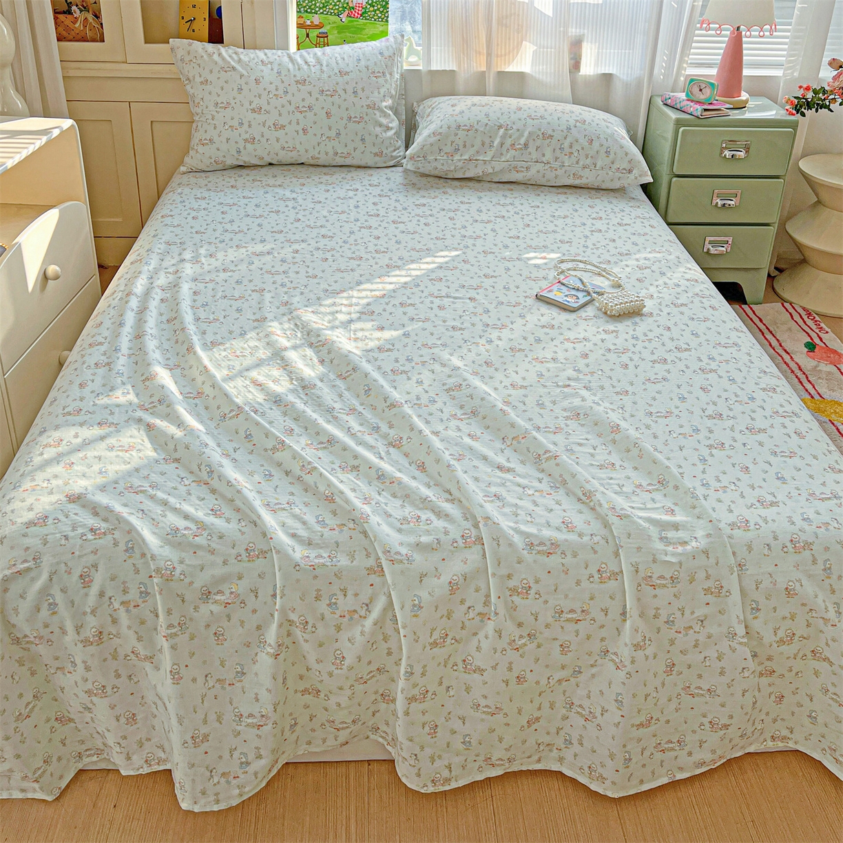 91家纺网 家纺一手货源 找家纺 名兮家居 2026新款全棉纯棉A类双层纱单床单 床单单件 双层纱-花田鸭