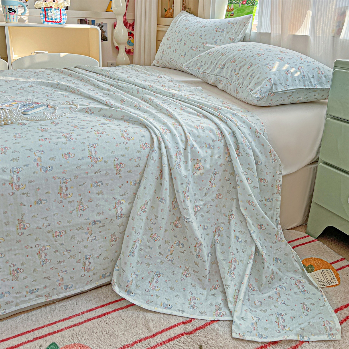 91家纺网 家纺一手货源 找家纺 名兮家居 2026新款全棉纯棉A类双层纱单床单 床单单件 双层纱-花田鸭