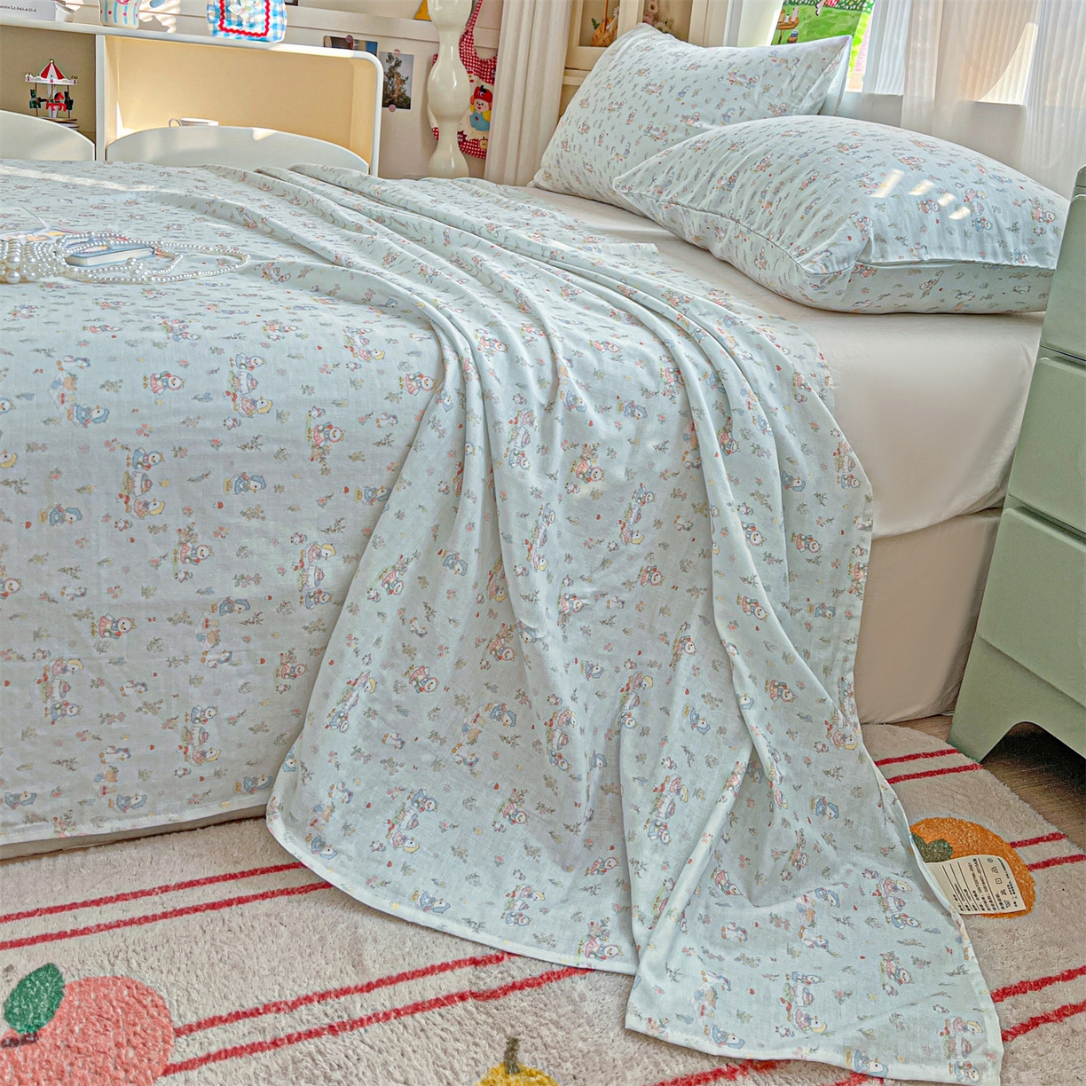 91家纺网 家纺一手货源 找家纺 名兮家居 2026新款全棉纯棉A类双层纱单床单 床单单件 双层纱-花田鸭