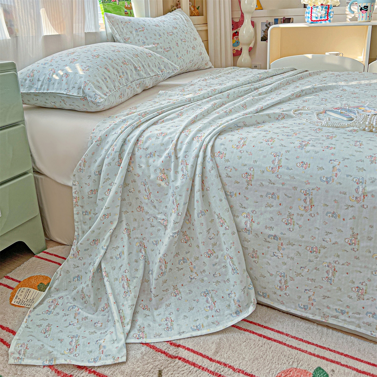 91家纺网 家纺一手货源 找家纺 名兮家居 2026新款全棉纯棉A类双层纱单床单 床单单件 双层纱-花田鸭