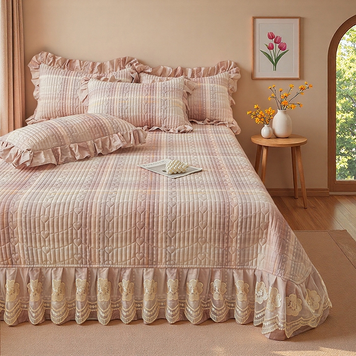 91家纺网 家纺一手货源 找家纺 宜凡家纺 2026新款全棉数码印花床盖四件套格子系列 光之羽-紫