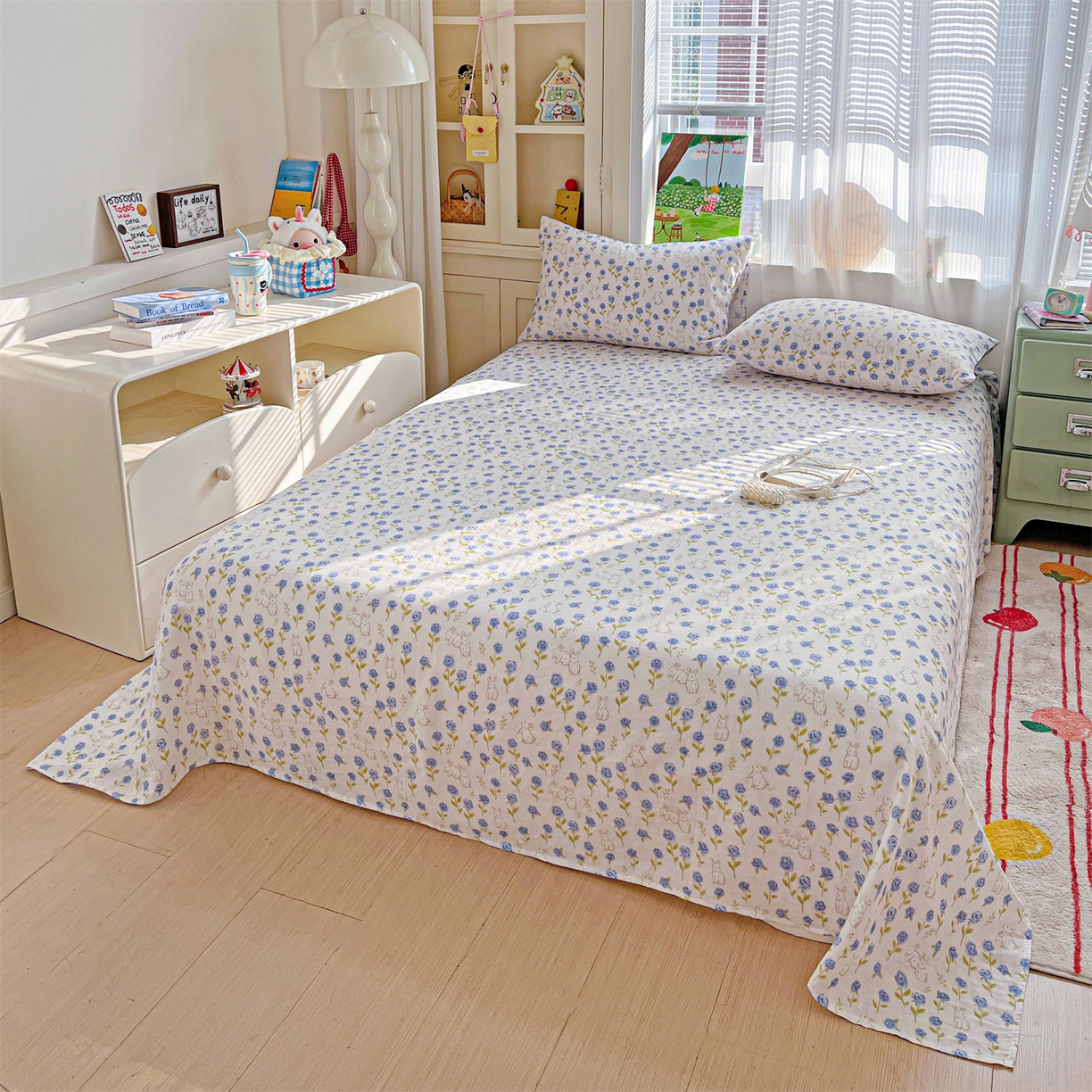 91家纺网 家纺一手货源 找家纺 名兮家居 2026新款全棉纯棉A类双层纱单床单 床单单件 双层纱-兰花小兔