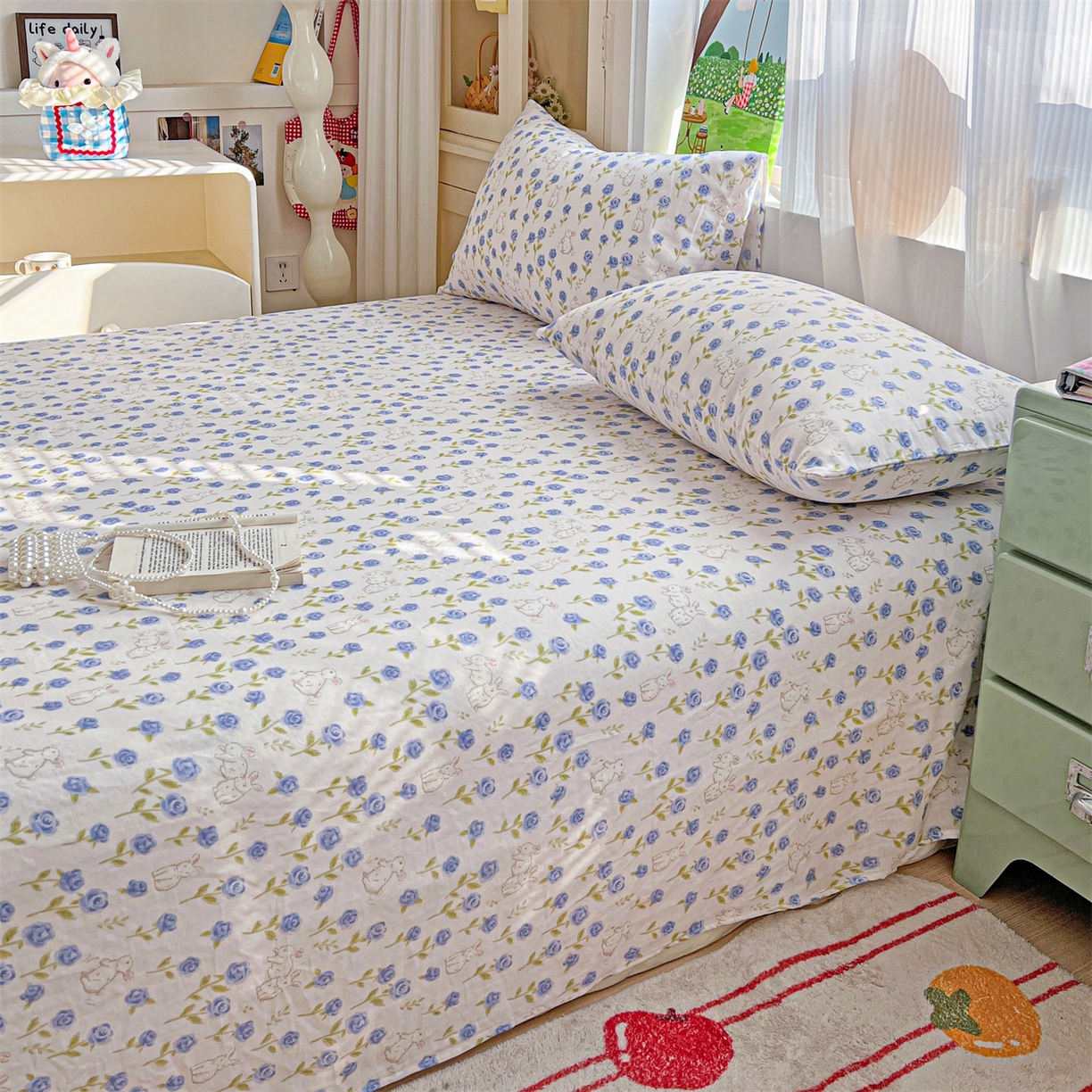 91家纺网 家纺一手货源 找家纺 名兮家居 2026新款全棉纯棉A类双层纱单床单 床单单件 双层纱-兰花小兔