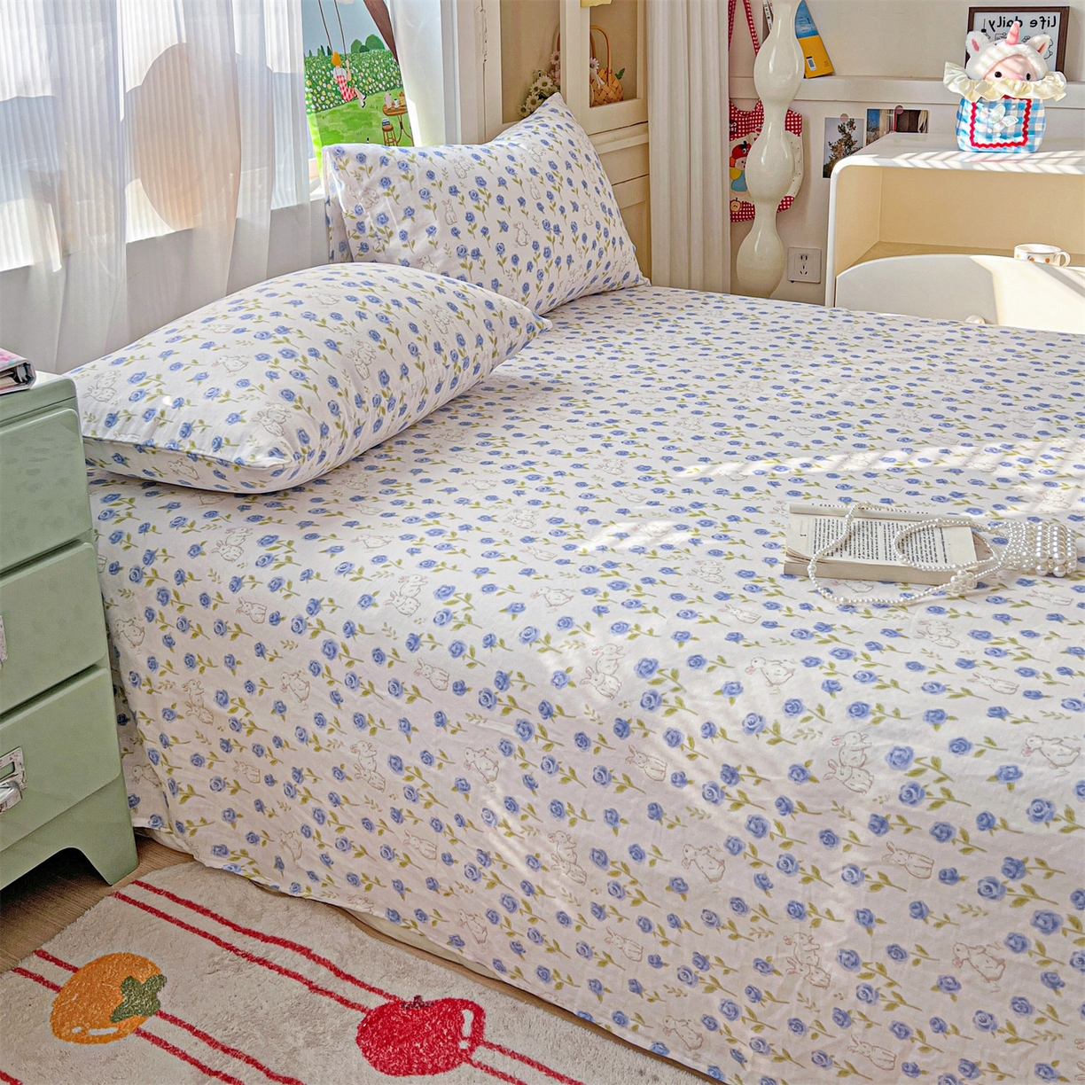 91家纺网 家纺一手货源 找家纺 名兮家居 2026新款全棉纯棉A类双层纱单床单 床单单件 双层纱-兰花小兔