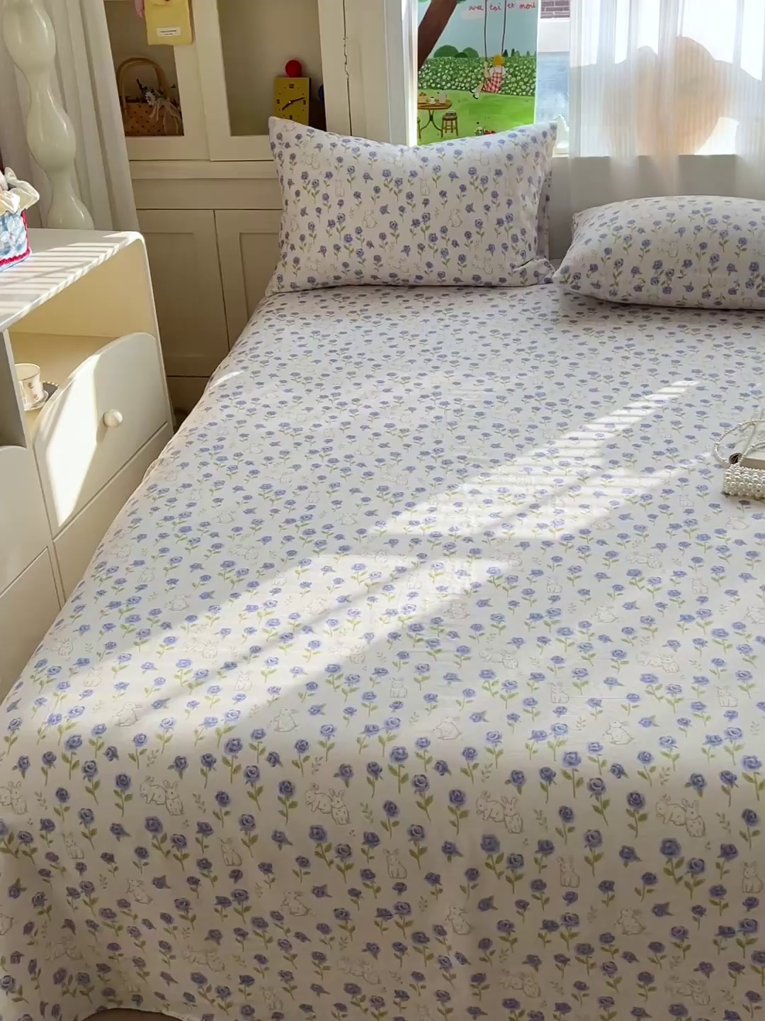 91家纺网 家纺一手货源 找家纺 名兮家居 2026新款全棉纯棉A类双层纱单床单 床单单件 双层纱-兰花小兔