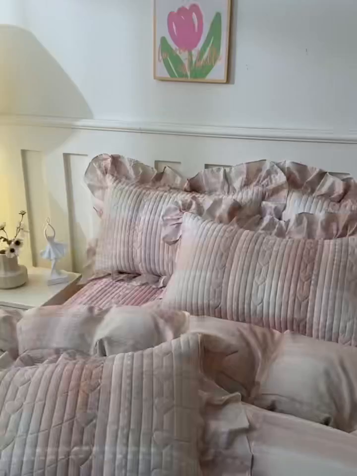 91家纺网 家纺一手货源 找家纺 宜凡家纺 2026新款全棉数码印花床盖四件套格子系列 光之羽-紫