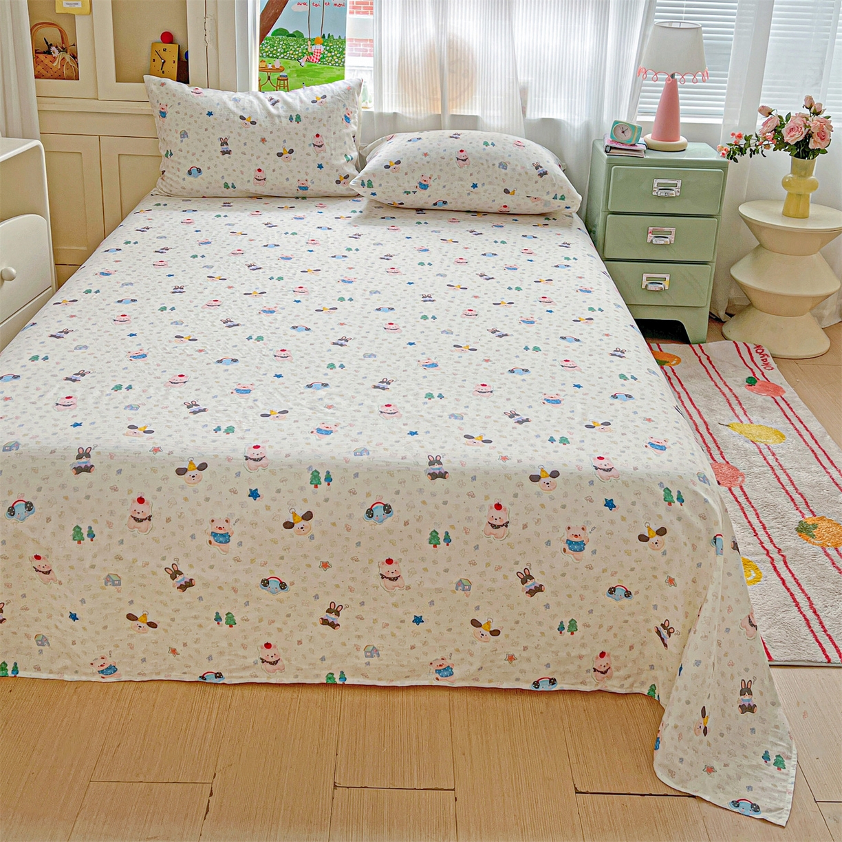 91家纺网 家纺一手货源 找家纺 名兮家居 2026新款全棉纯棉A类双层纱单床单 床单单件 双层纱-蘑菇屋