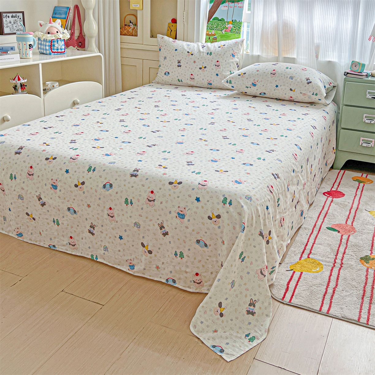 91家纺网 家纺一手货源 找家纺 名兮家居 2026新款全棉纯棉A类双层纱单床单 床单单件 双层纱-蘑菇屋