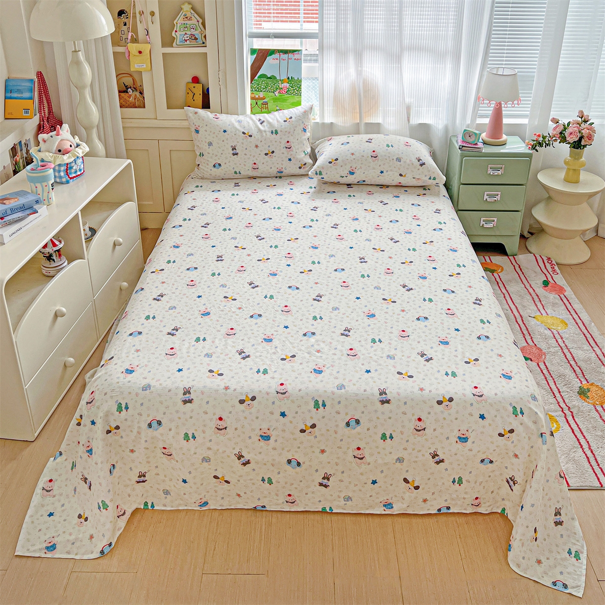 91家纺网 家纺一手货源 找家纺 名兮家居 2026新款全棉纯棉A类双层纱单床单 床单单件 双层纱-蘑菇屋