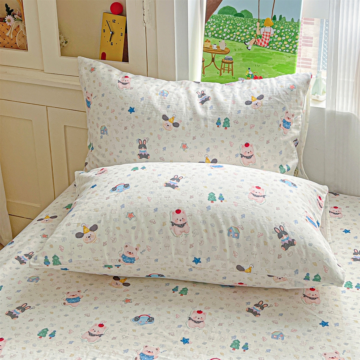 91家纺网 家纺一手货源 找家纺 名兮家居 2026新款全棉纯棉A类双层纱单床单 床单单件 双层纱-蘑菇屋