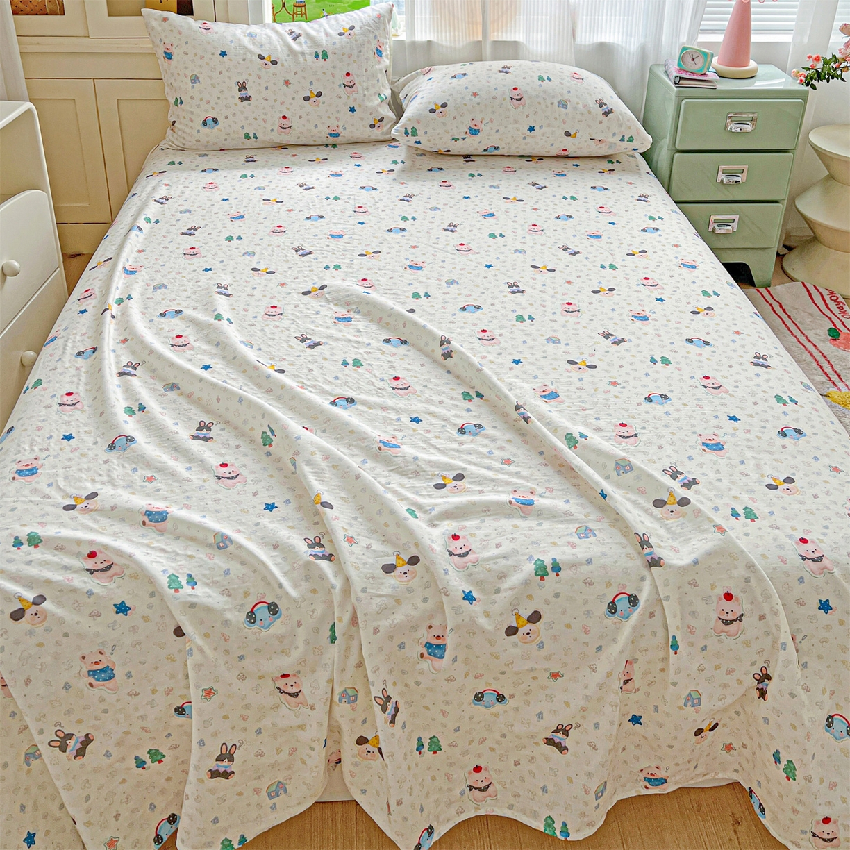 91家纺网 家纺一手货源 找家纺 名兮家居 2026新款全棉纯棉A类双层纱单床单 床单单件 双层纱-蘑菇屋