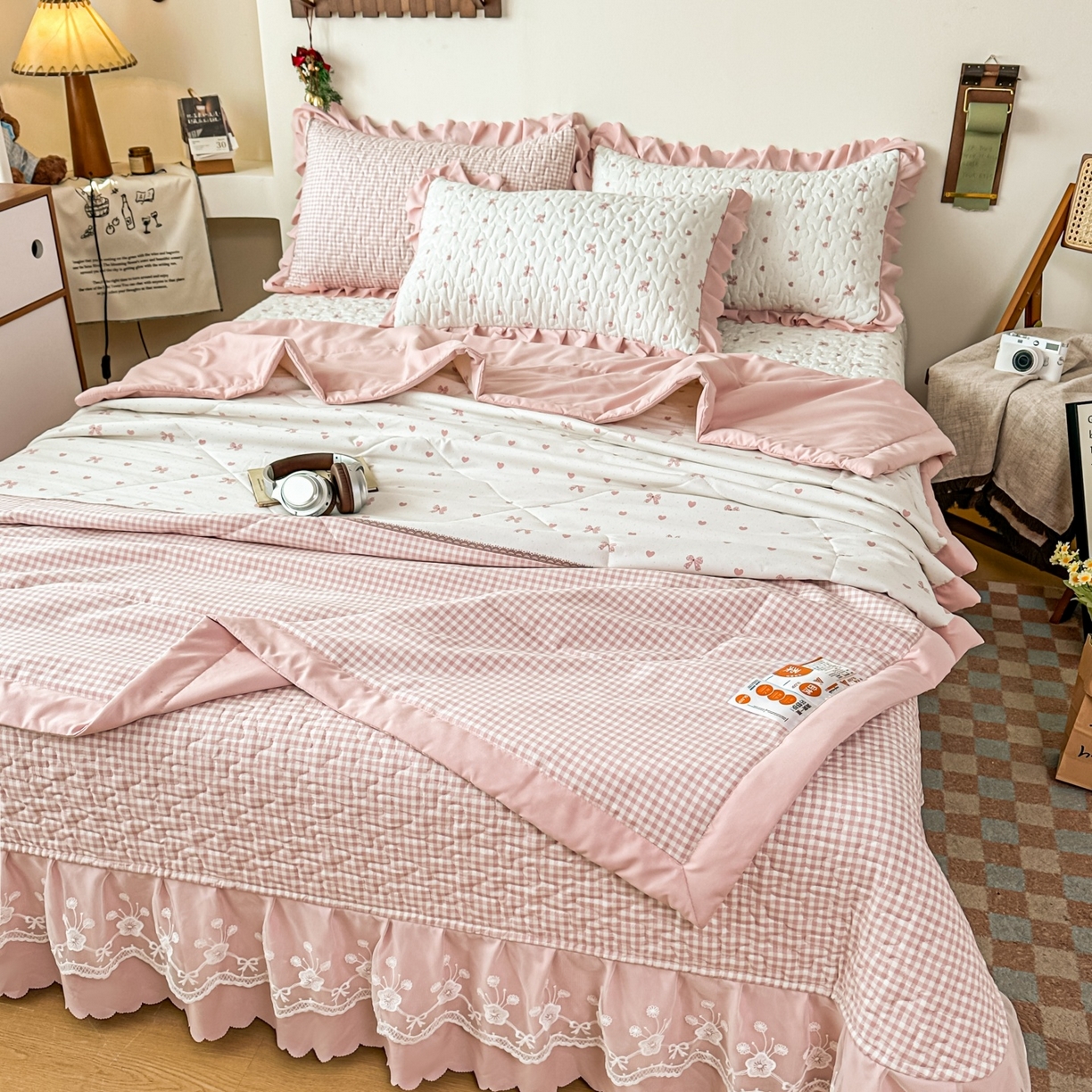 91家纺网 家纺一手货源 找家纺 （总）雅眠居 2026直播爆款双层蕾丝花边夏被款床盖款四件套