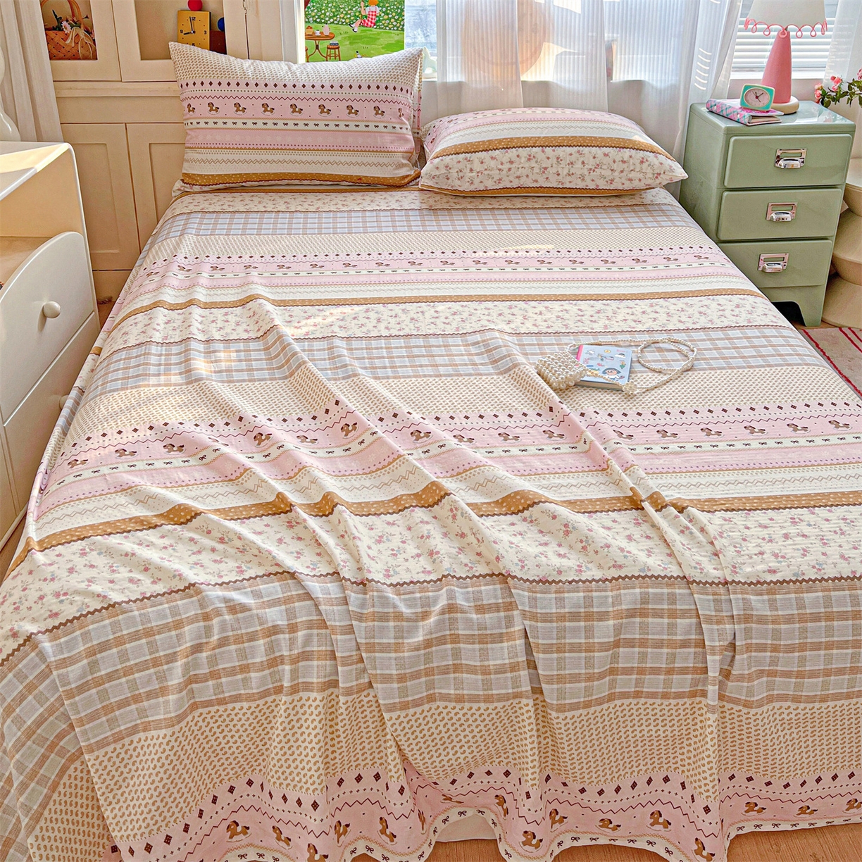 91家纺网 家纺一手货源 找家纺 名兮家居 2026新款全棉纯棉A类双层纱单床单 床单单件 双层纱-木马集