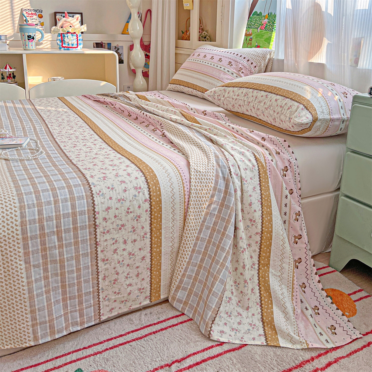 91家纺网 家纺一手货源 找家纺 名兮家居 2026新款全棉纯棉A类双层纱单床单 床单单件 双层纱-木马集