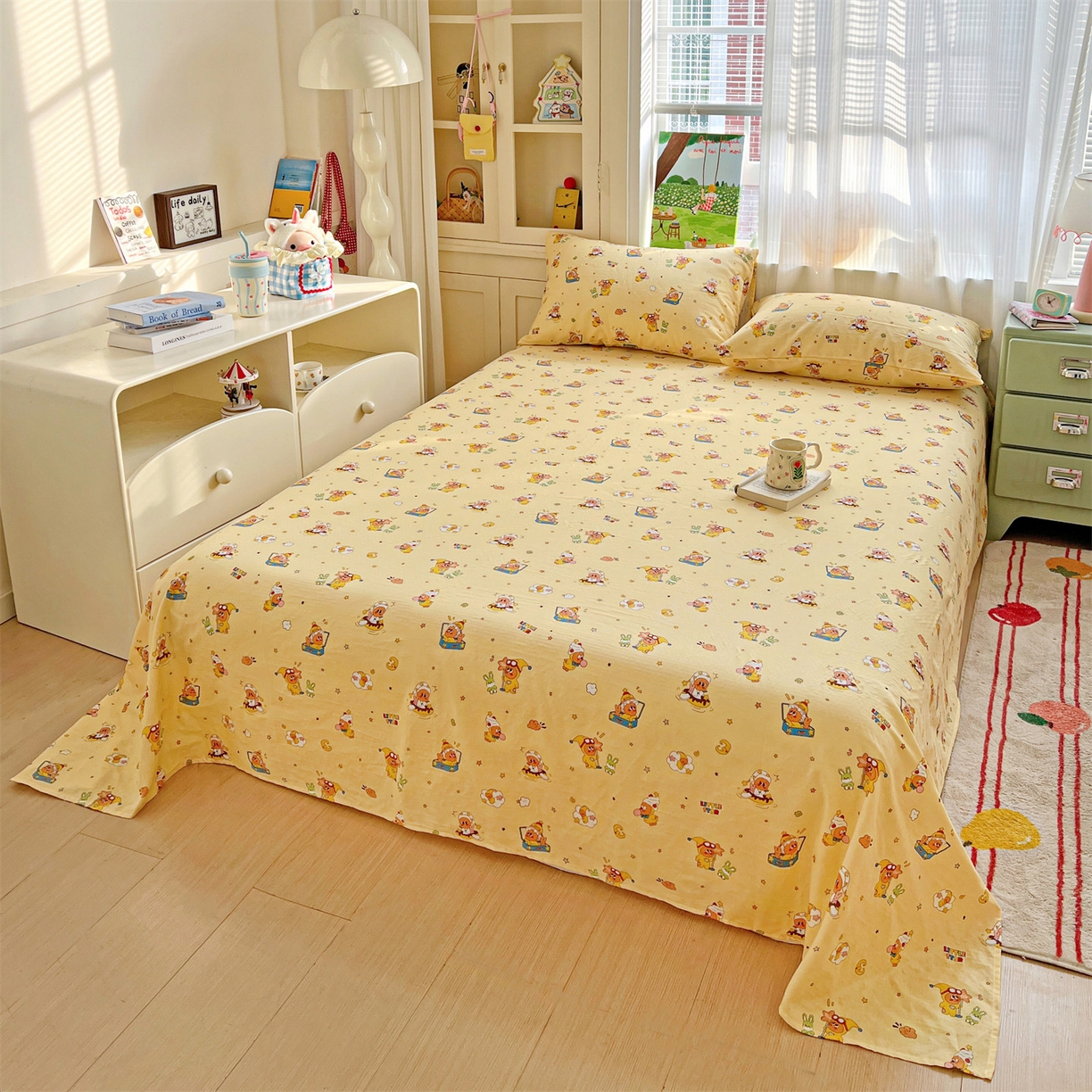 91家纺网 家纺一手货源 找家纺 名兮家居 2026新款全棉纯棉A类双层纱单床单 床单单件 双层纱-奶黄星仔