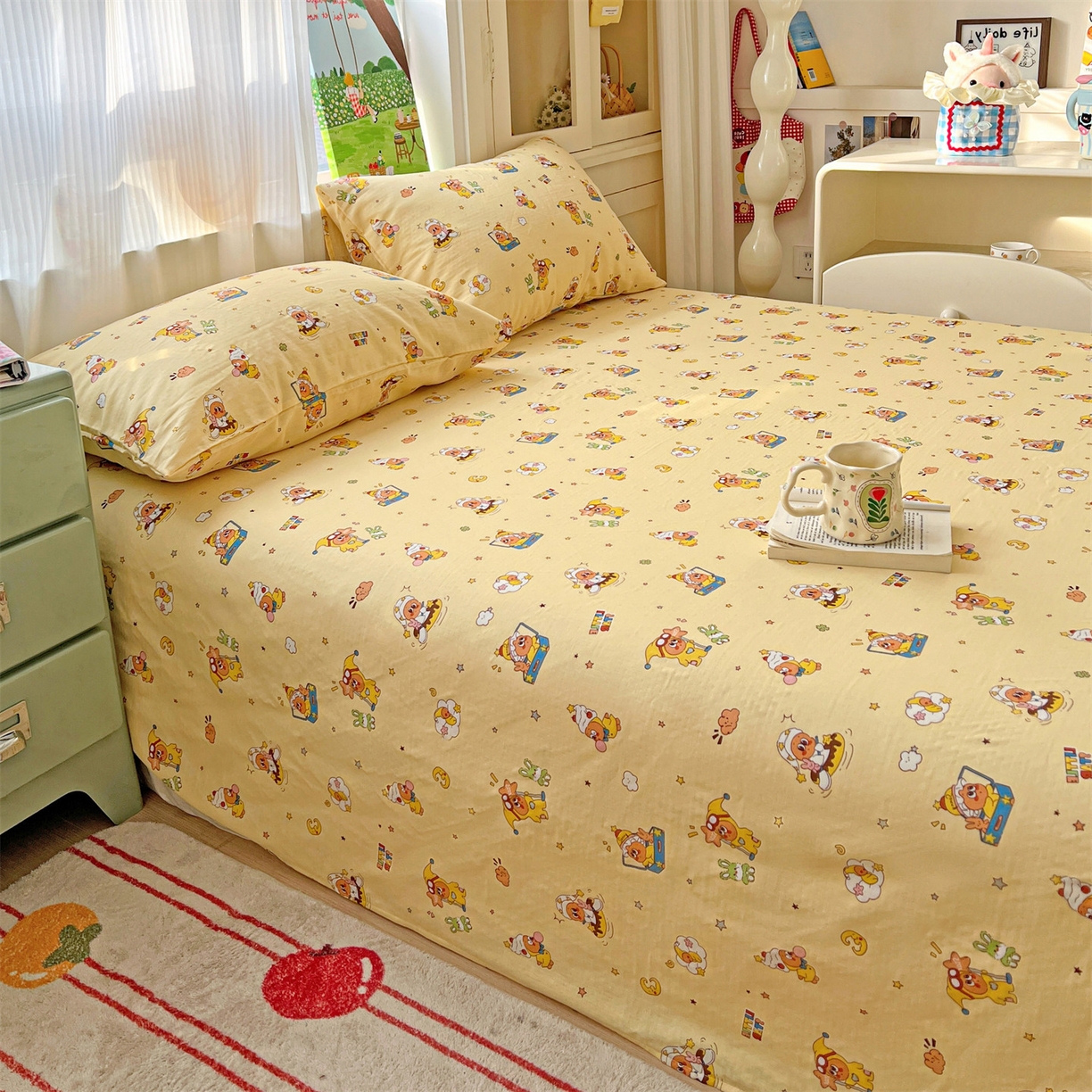 91家纺网 家纺一手货源 找家纺 名兮家居 2026新款全棉纯棉A类双层纱单床单 床单单件 双层纱-奶黄星仔