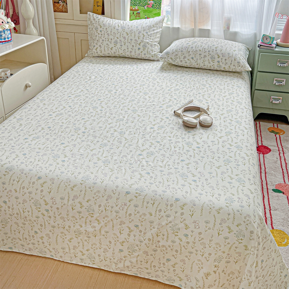 91家纺网 家纺一手货源 找家纺 名兮家居 2026新款全棉纯棉A类双层纱单床单 床单单件 双层纱-晴天兔