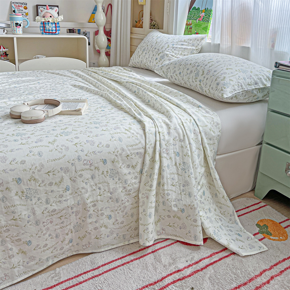 91家纺网 家纺一手货源 找家纺 名兮家居 2026新款全棉纯棉A类双层纱单床单 床单单件 双层纱-晴天兔