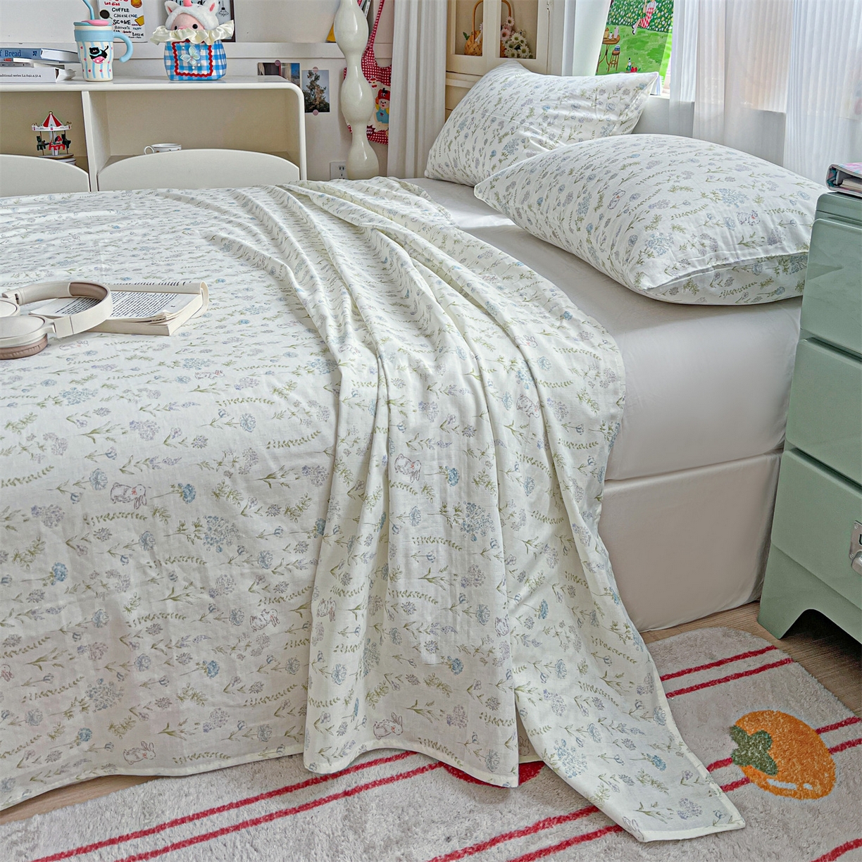 91家纺网 家纺一手货源 找家纺 名兮家居 2026新款全棉纯棉A类双层纱单床单 床单单件 双层纱-晴天兔