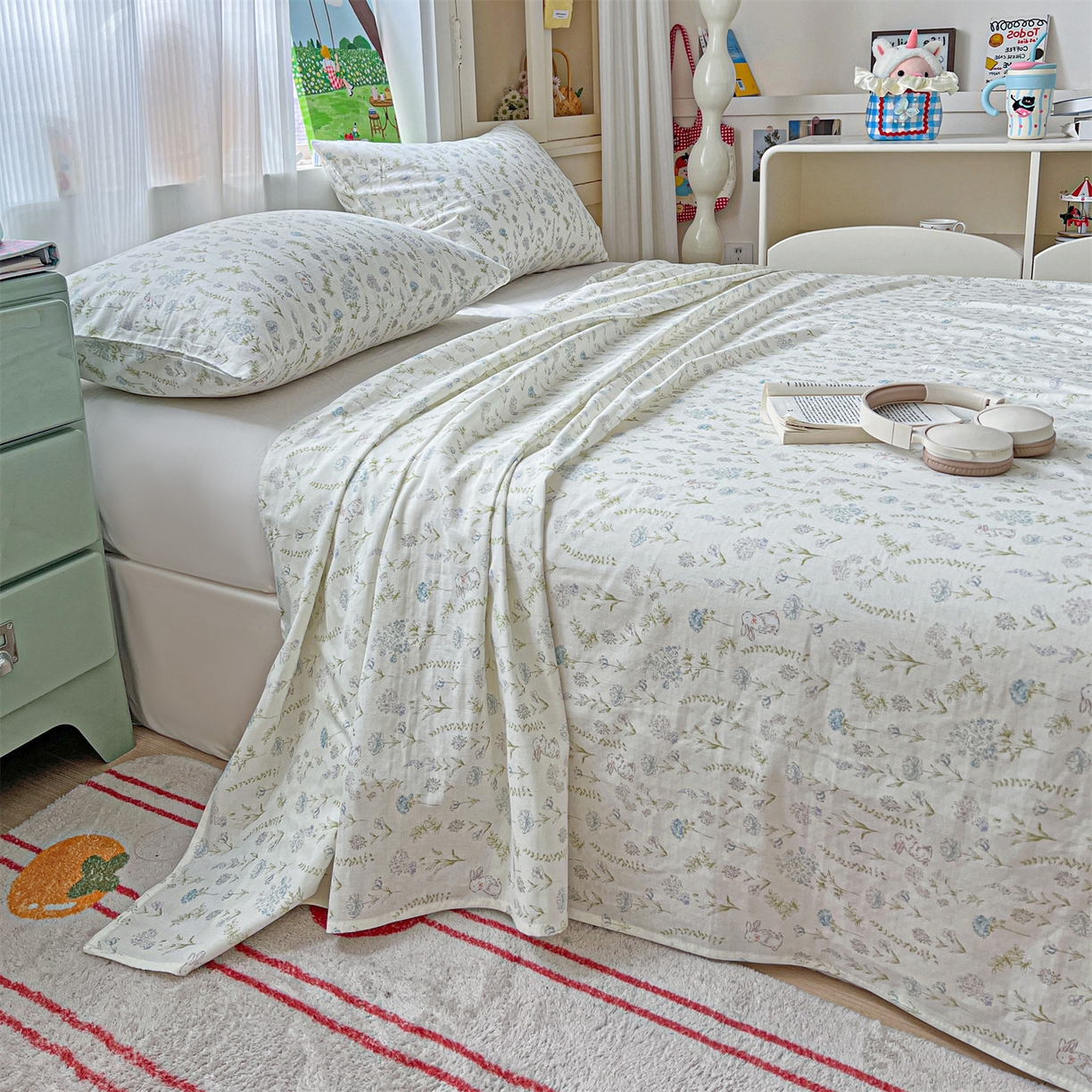 91家纺网 家纺一手货源 找家纺 名兮家居 2026新款全棉纯棉A类双层纱单床单 床单单件 双层纱-晴天兔